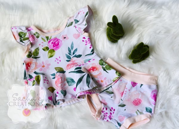 Image of Spring Floral Peplum Top & Bummies Set