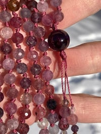 Image 1 of Rainbow Spinel Mala with Purple Garnet Guru Bead, Spinel 108 Bead Japa Mala Hand Knotted Necklace