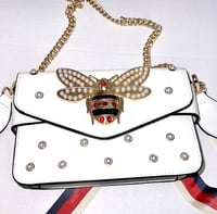 Image 2 of PURSE White bumblebee jeweled faux pearl fashion handbag 