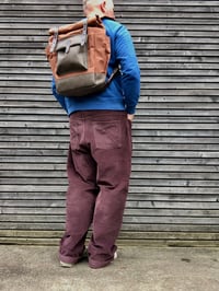 Image 2 of Dry waxed canvas backpack /hipster backpack with roll up top and double bottle pocket