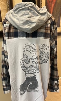 Vintage Blue/Cream/Brown Hoodie Flannel  Shirt Popeye