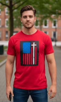 Image 1 of American Flag with Cross 