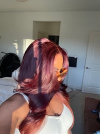 Image 4 of BURGUNDY with GINGER PEEK A BOO HIGHLIGHTS LAYERED 13x6 LACE WIG