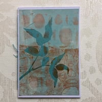 Image 5 of Monoprint Cards, Blank Inside, Set of 3, Light Blue And Gold