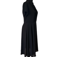 Image 6 of 1940s Style Sheer Nanette Lepore Black Pintuck Midi Dress with Waist Tie Size 6
