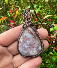 Image 2 of Pink Moss Agate and Watermelon Tourmaline Wrapped in Copper