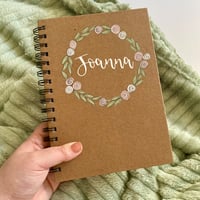 Image 1 of Personalised Hand lettered floral ring Kraft brown notebook 