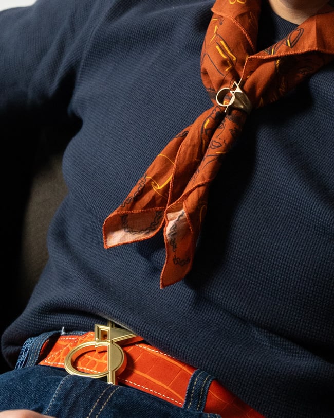 Ceinture Trophée Croco Marine/ Croco Orange