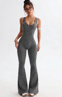 Image 1 of black leopard yoga jumpsuit 