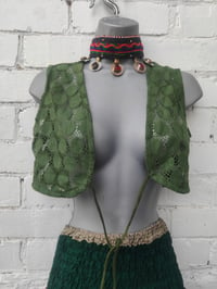 Image 2 of Boho lace waistcoat / top army green