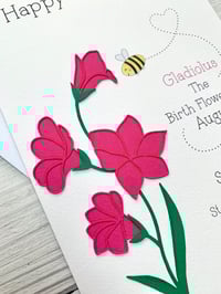 Image 2 of Handmade August Pink Gladiolus Birth Flower Card - Elegant Birthday Card for August Birthdays”