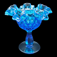 Image 1 of Fenton Cobalt Blue Thumbprint Ruffled Edge Compote