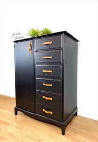Image 2 of Black Stag Minstrel Gentleman’s Wardrobe / Tallboy with Drawers with leather handles 