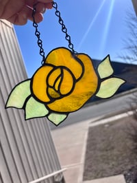 Image 3 of Yellow Rose Stained Glass Suncatcher - Handmade Glass Flower - Floral Suncatcher