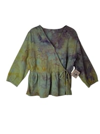 Image 2 of ♻️ UPCYCLED L 100% Cotton Overdyed Wrap Top in Muted Earthy Ice Dye