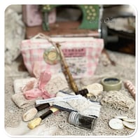 Image 3 of tiny slow stitch sewing pouch full of haberdashy supplies