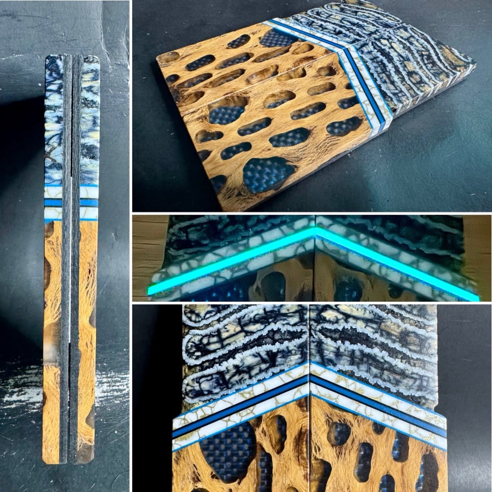 Image of Mammoth Tooth & Cholla Cactus GLOW Segmented Knife Scales 