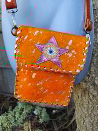 Image 1 of Woodstock cross body passport bag - orange with pink star