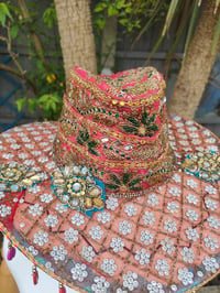 Image 4 of Dolly cowboy hat - recycled sari fabric  rainbow trim