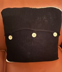 Image 4 of Knitted Cushion Wednesday Design, Cover & Insert, Handmade 18” x 18”