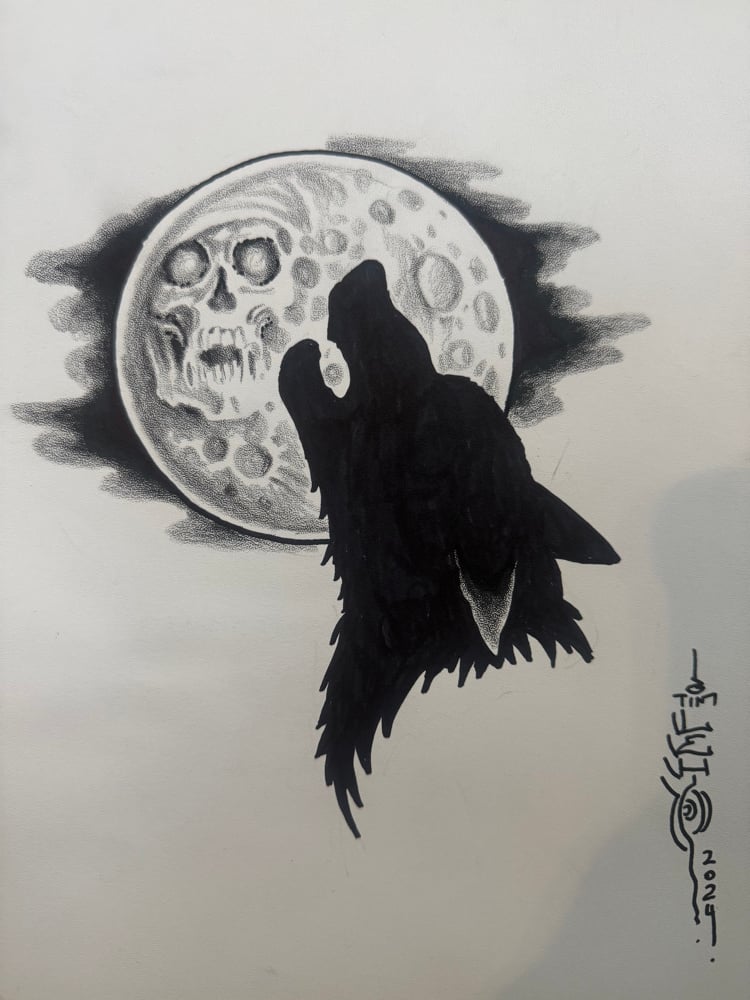 Image of Tim Lehi “Reaper Wolf Book Page #85” Painting