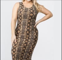 Image 3 of Tan Snake Skin Print BodyCon Dress Large