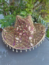 Image 1 of Dolly cowboy hat - recycled sari fabric Purple and gold