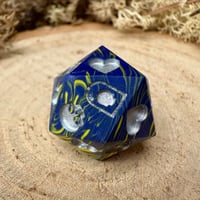 Image 2 of Dark Blue and Yellow Death Save D20 Dice for Dungeons and Dragons