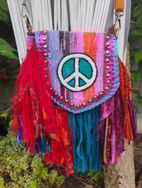 Image 1 of FRILL MINI body cross Sari bag with ruffles - detachable strap -peace sign 2