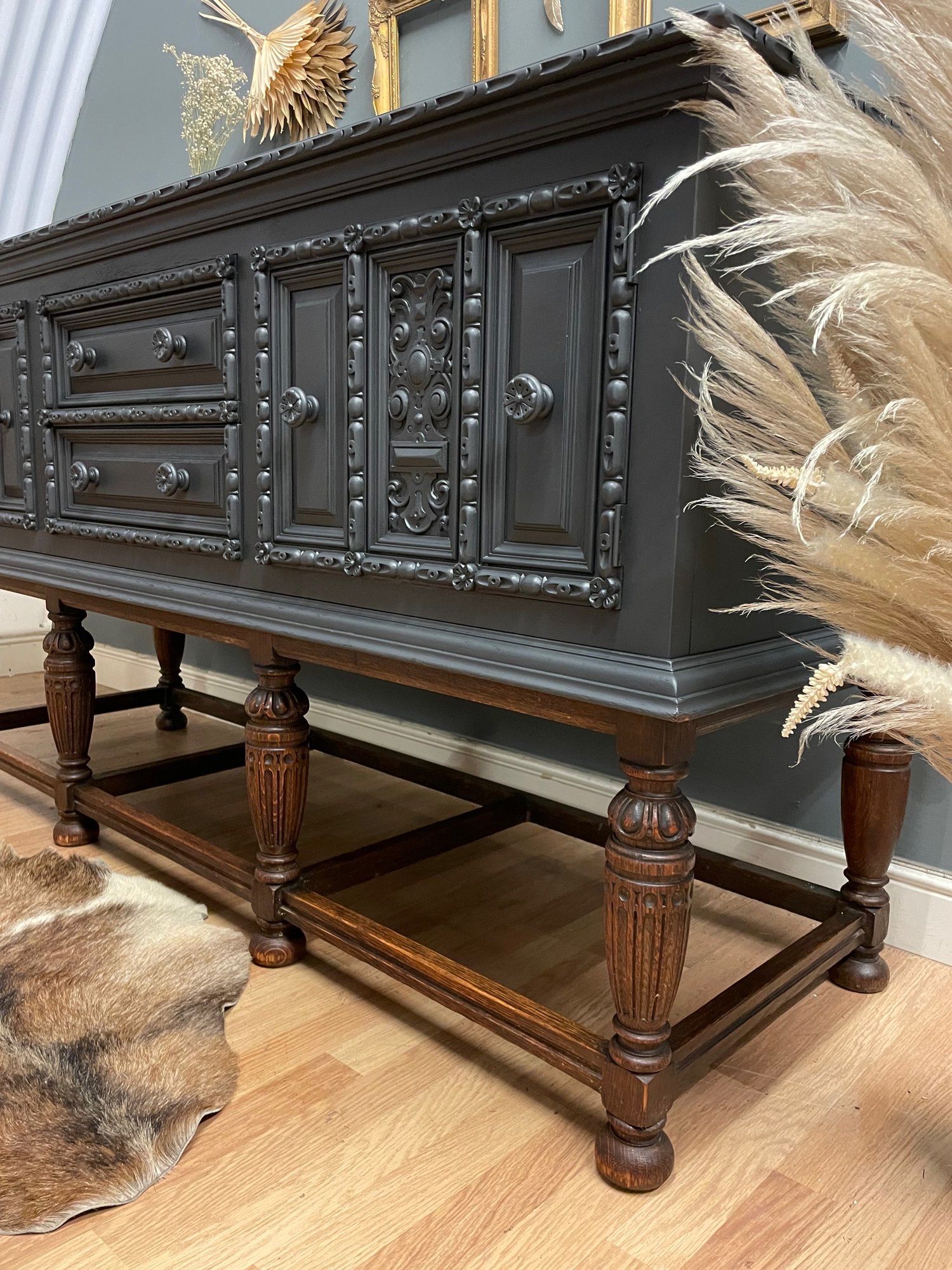 Image of Stunning large dark grey & oak sideboard 