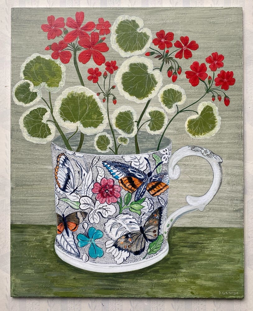 Image of Butterfly cup and Geraniums 