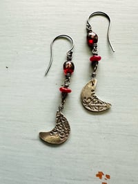 Image 2 of garnet and ruby crescent moon earrings