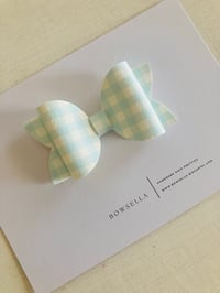 light blue checked bow 