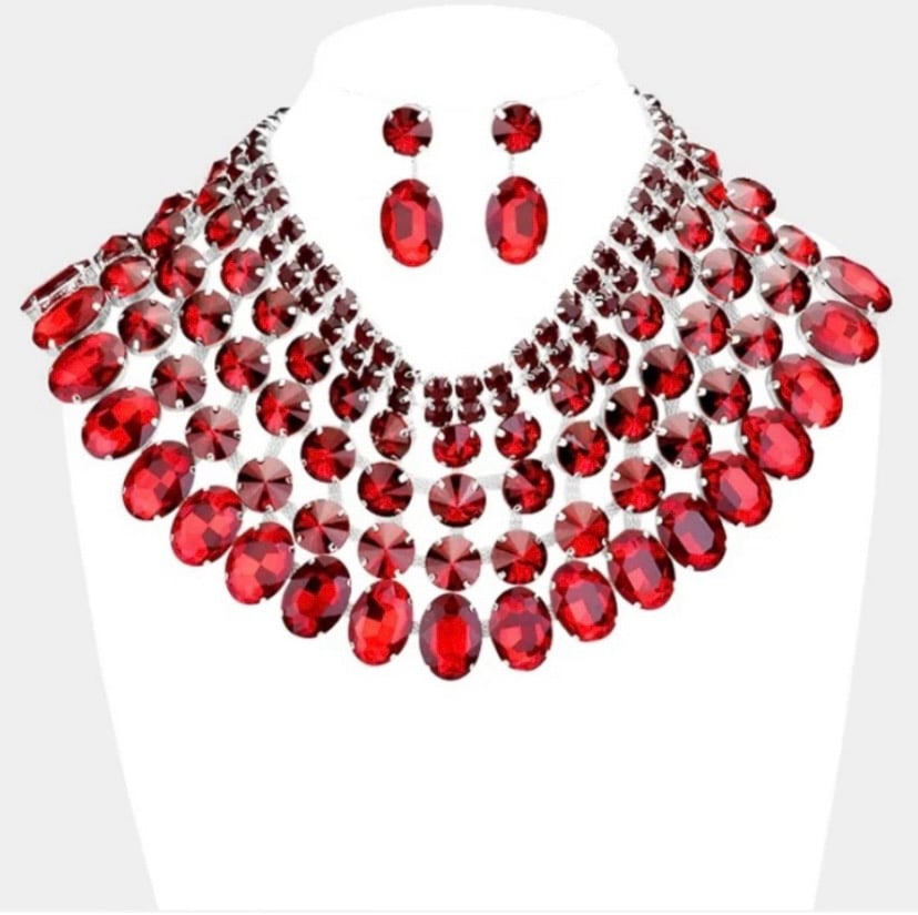 Image of Glass Crystal Bib Necklace 