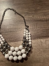 Image 2 of silver and white bead bib necklace 