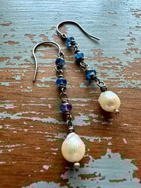 Image 7 of Akoya pearl and kyanite dangle earrings