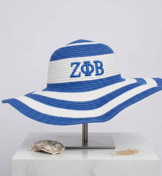 Image of Blue Raffia Embroidered Floppy Beach Sun Hat