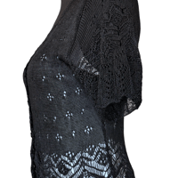 Image 6 of Vintage 90s Wrapper Black Short Sleeve Crochet Button Front Cardigan - Size M 
