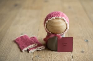 Image of Antique Rose Fuzzy Bonnet With Lacy Trim + Leggies