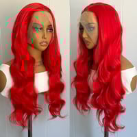 Image 4 of 13X4 dixie Red Wig Long Body Wave Synthetic Lace Front Wig Glueless Hair Lace Frontal Wigs 