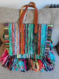 Image 4 of Frill Shoulder Bag made with Sari Fabrics Recycled- leather strap