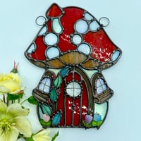 Image 1 of Large Red Mushroom House Suncatcher 