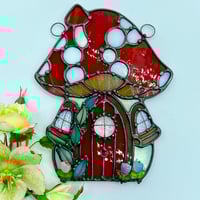Image 1 of Large Red Mushroom House Suncatcher