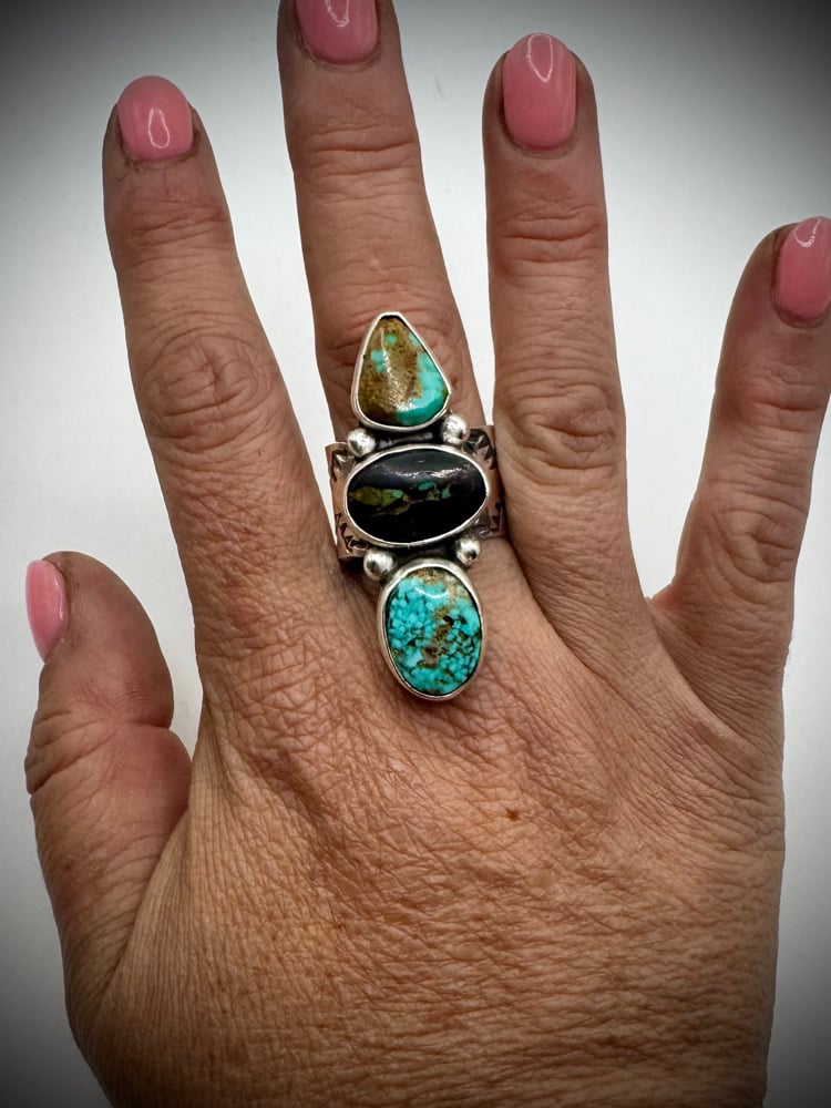 Image of 3 Stone Blackjack Ring - adjustable cigar band