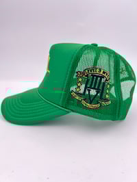 Image 2 of LVL3 NYC GREEN & GOLD TRUCKER HAT 