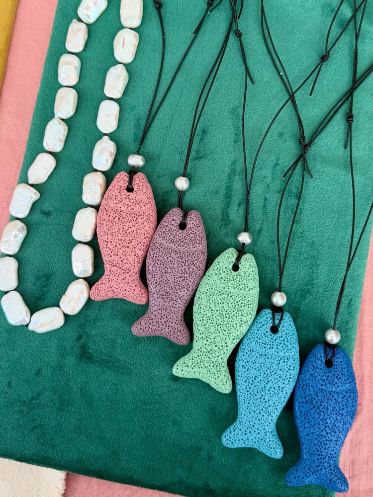 Image of Stone fish pendant necklace 