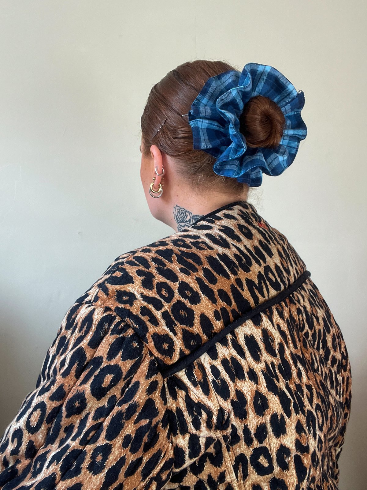 Blue Check Scrunchie 