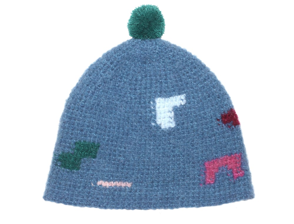 Image of BLUE MOHAIR CAP WITH SHAPES