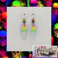 Rainbow Skeleton Coffin Earrings