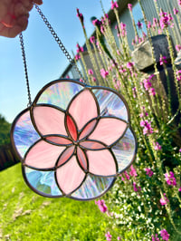 Image 2 of Pink Flower Seed of Life Suncatcher - Iridescent Floral Window Hanging